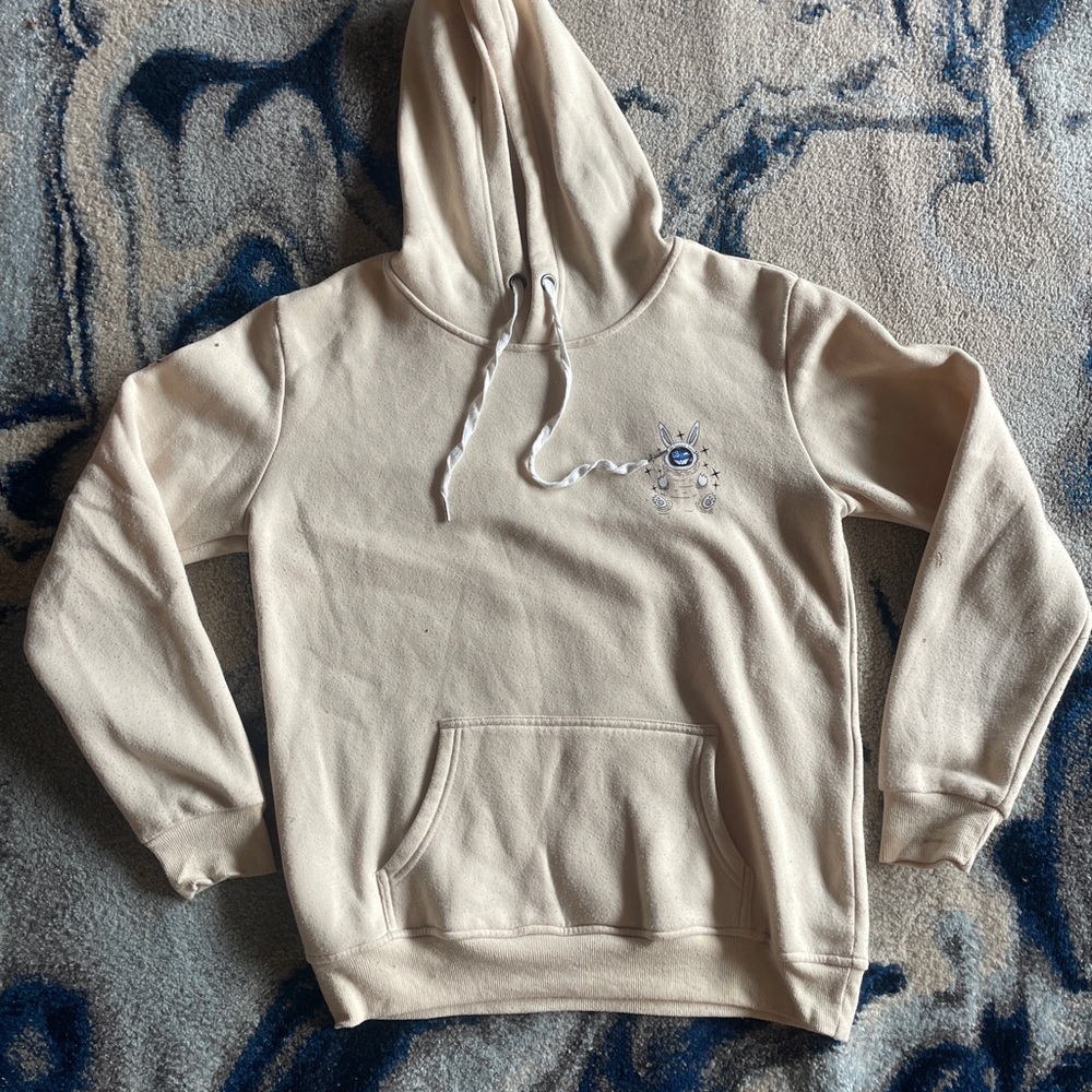Cream Hoodie with Embroidered Design